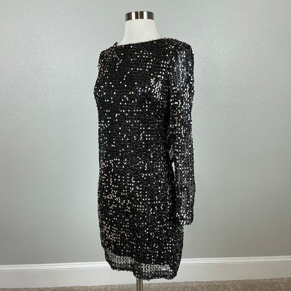 Betsy & Adam Black Sequined Long Sleeve Formal Cocktail Dress Size 10 - Picture 4 of 14